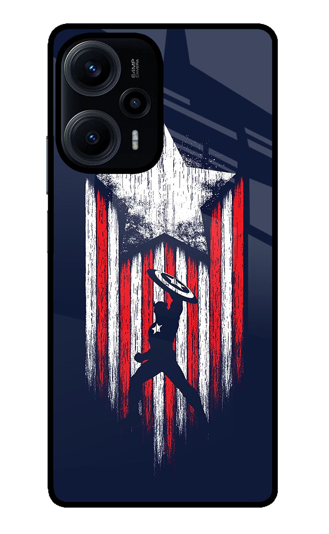 Captain America Marvel Art Poco F5 5G Glass Case Back Cover by Casekaro