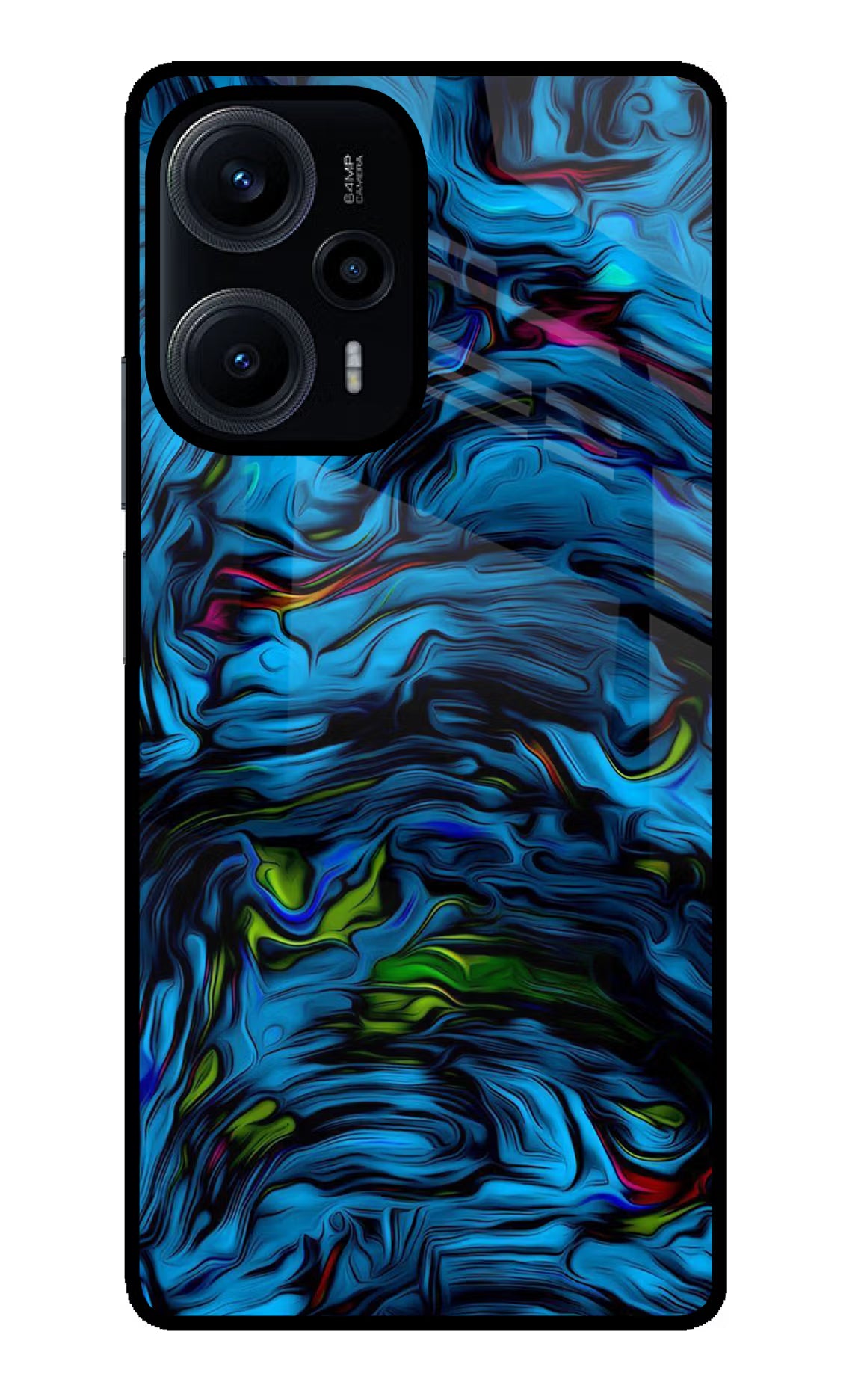Dark Blue Abstract Poco F5 5G Glass Case Back Cover by Casekaro