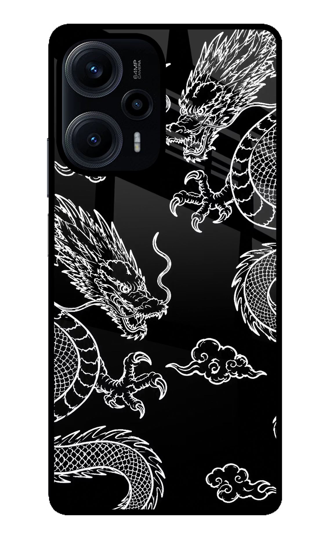 Twin Dragons Poco F5 5G Glass Case Back Cover by Casekaro