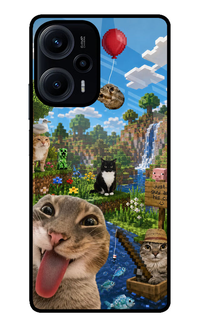 Minecraft Cat Chaos Poco F5 5G Glass Case