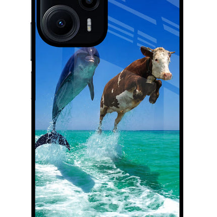 Dolphin vs Cow Poco F5 5G Glass Case