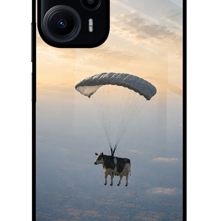 Skydiving Cow Poco F5 5G Glass Case