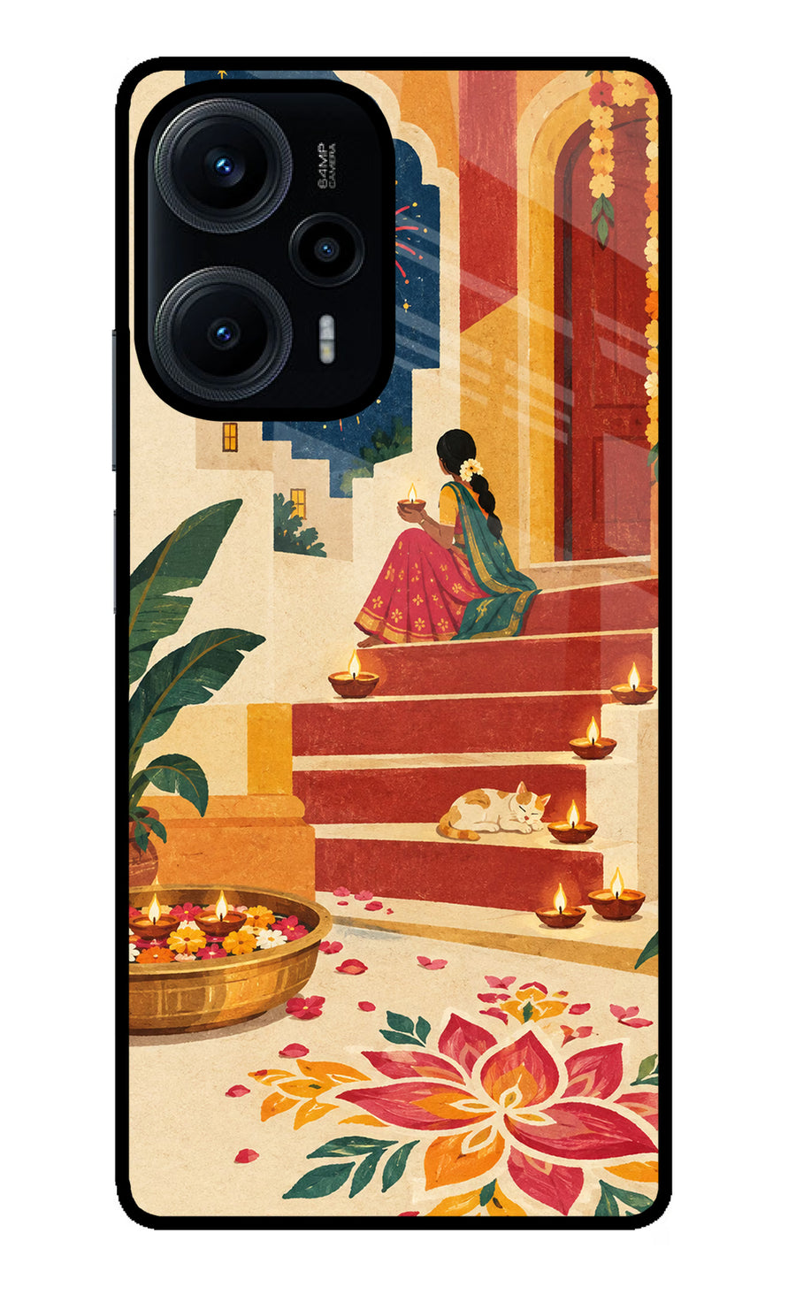 Diwali Rangoli Poco F5 5G Back Cover, Glass case