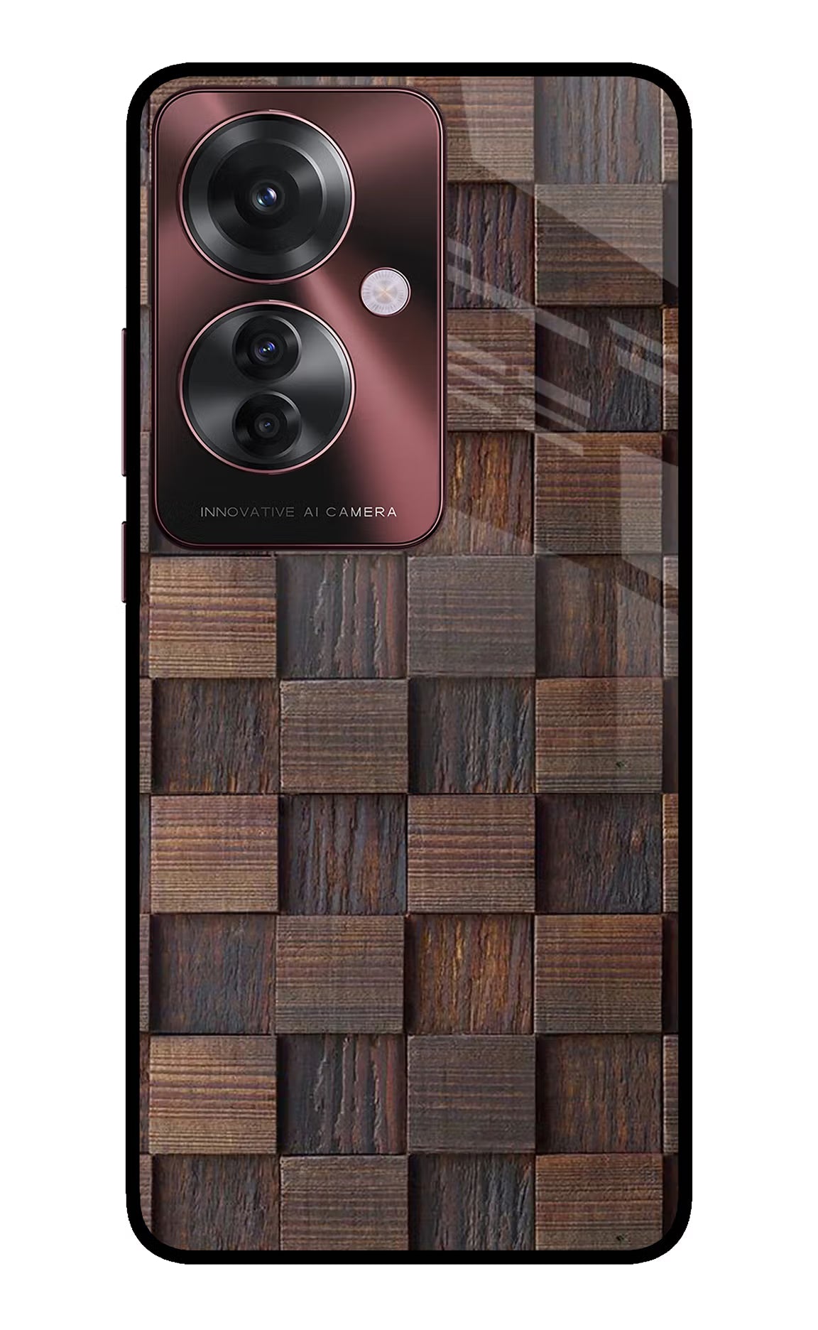 Wooden Cube Design Oppo F25 Pro 5G Glass Case Back Cover by Casekaro