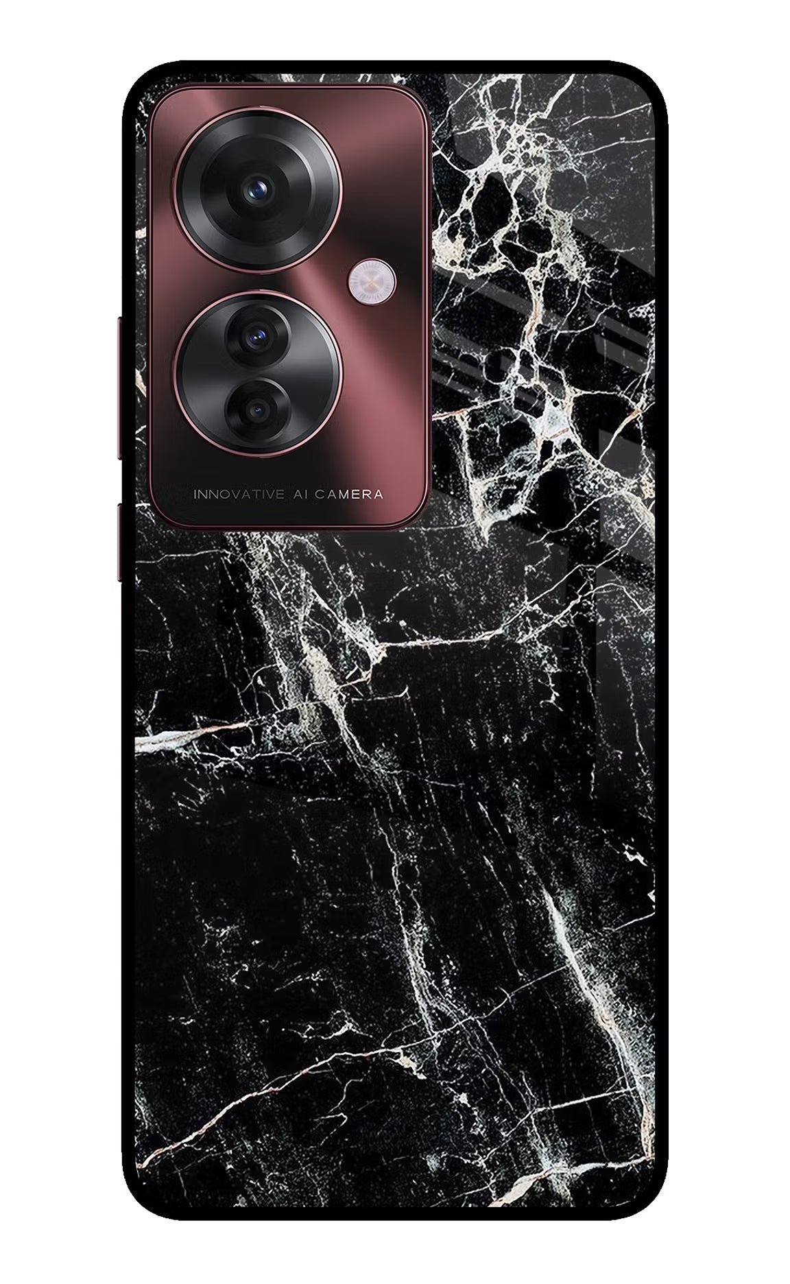 Black Marble Texture Oppo F25 Pro 5G Glass Case Back Cover by Casekaro