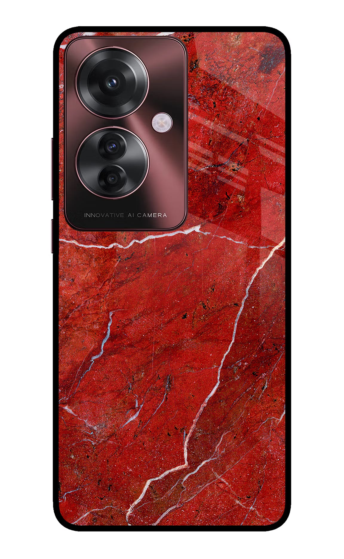 Red Marble Design Oppo F25 Pro 5G Glass Case Back Cover by Casekaro