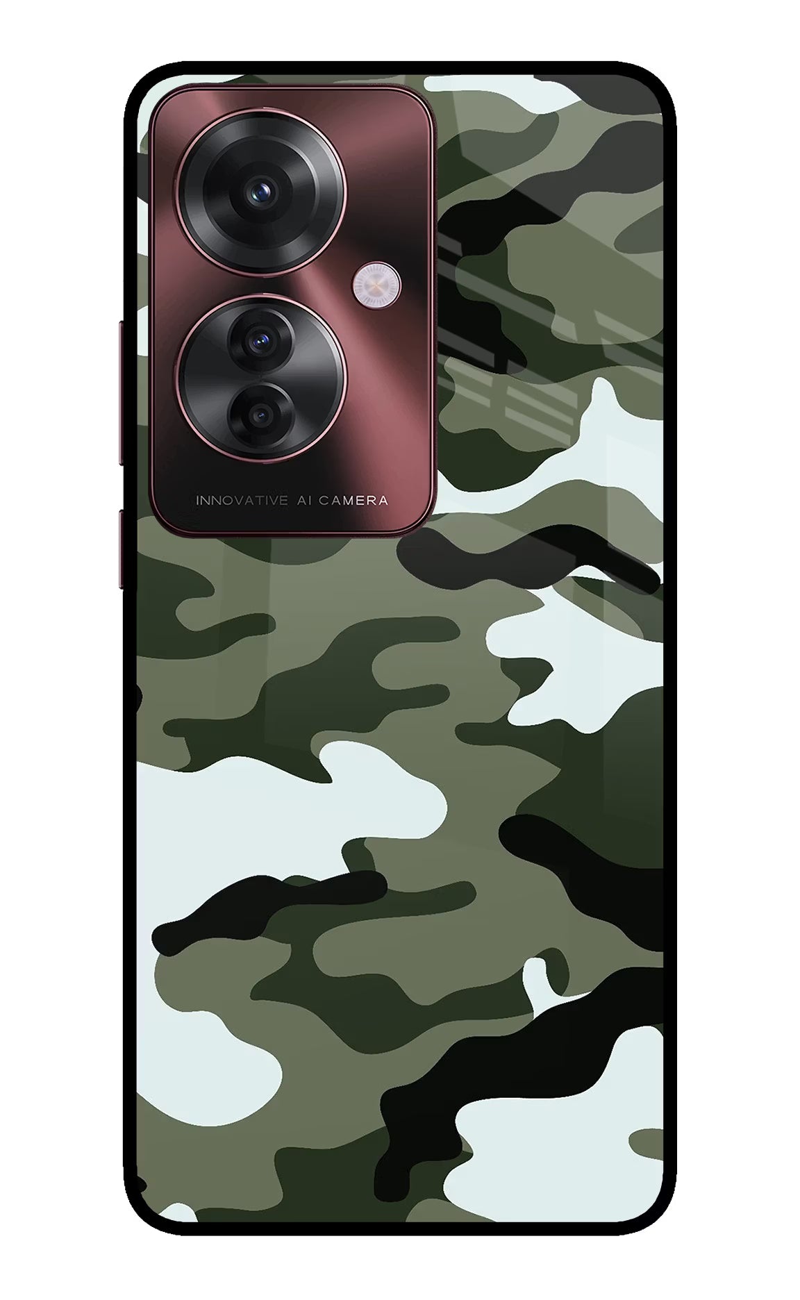Camouflage Oppo F25 Pro 5G Glass Case Back Cover by Casekaro
