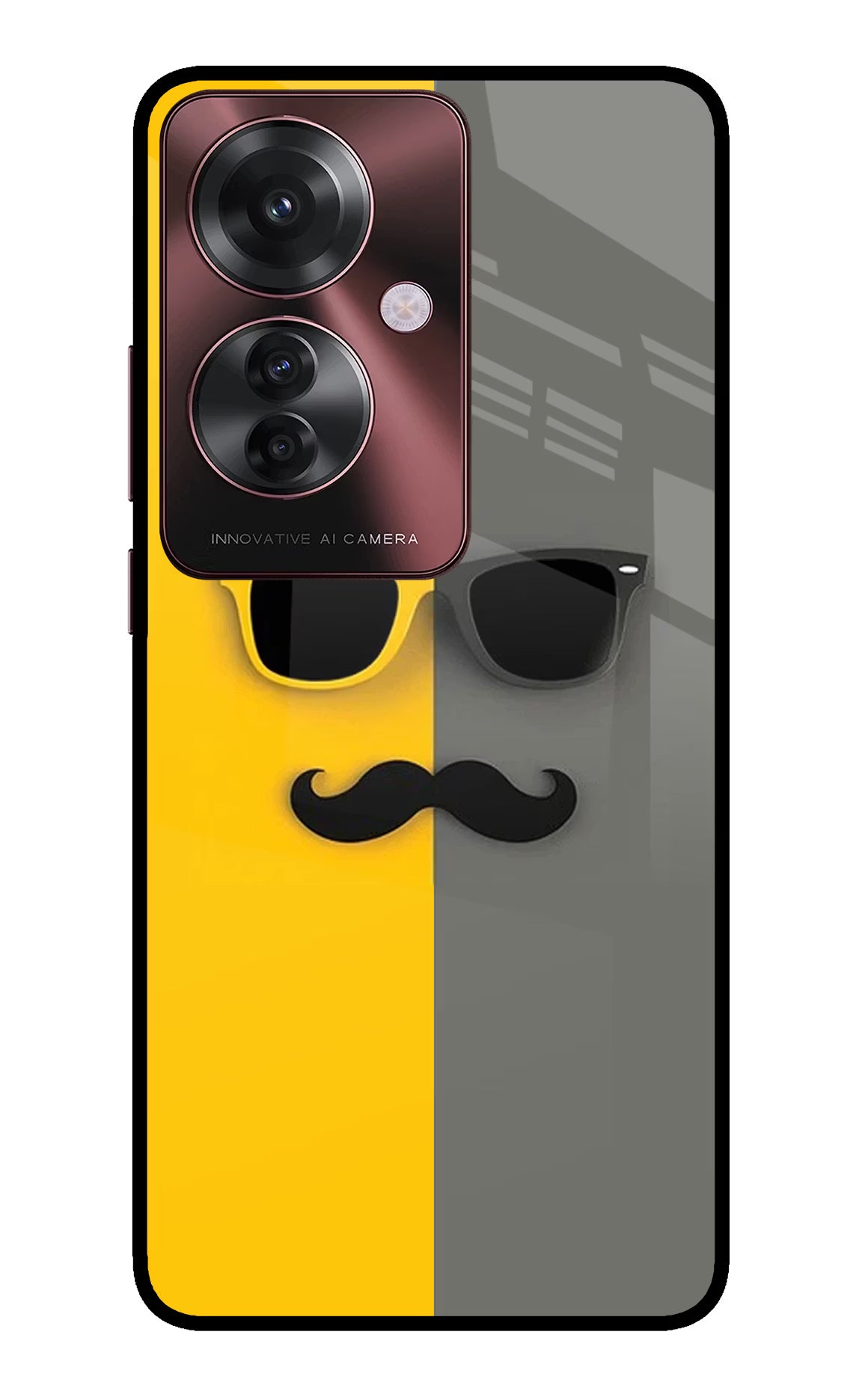 Sunglasses with Mustache Oppo F25 Pro 5G Glass Case Back Cover by Casekaro