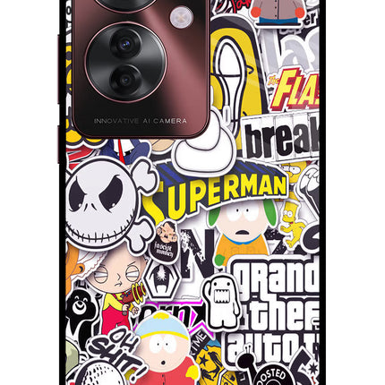 Sticker Bomb Oppo F25 Pro 5G Glass Case Back Cover by Casekaro