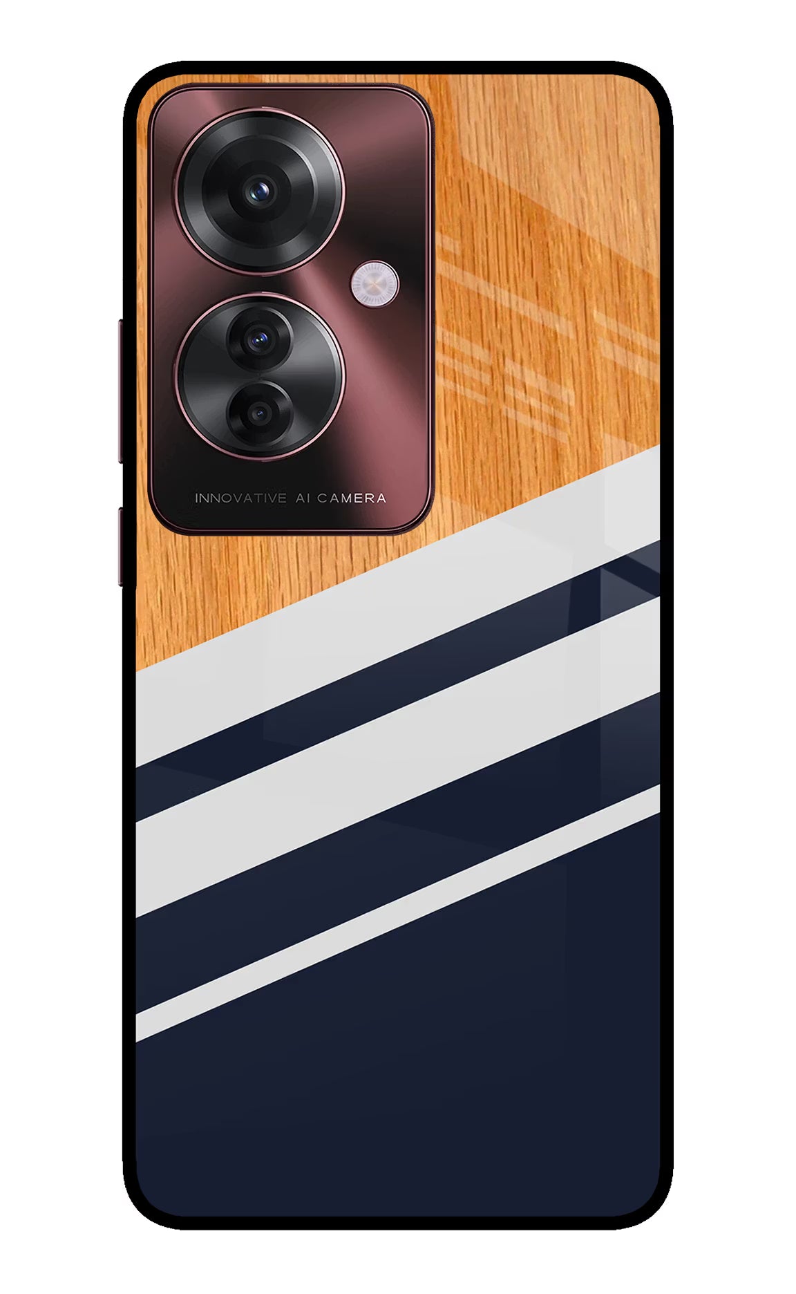 Blue and white wooden Oppo F25 Pro 5G Glass Case Back Cover by Casekaro