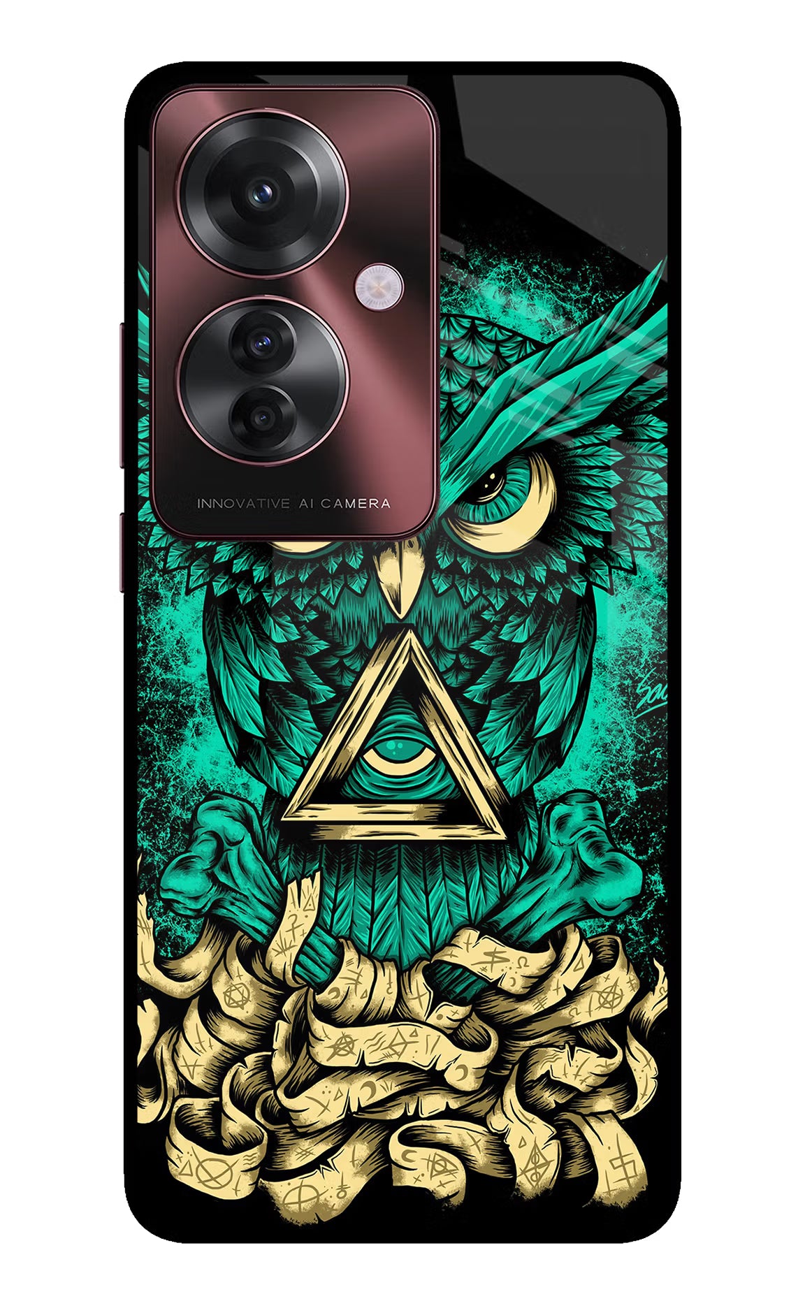 Green Owl Oppo F25 Pro 5G Glass Case Back Cover by Casekaro