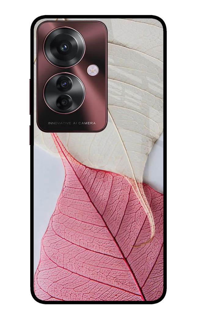 White Pink Leaf Oppo F25 Pro 5G Glass Case