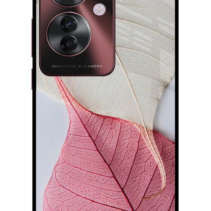 White Pink Leaf Oppo F25 Pro 5G Glass Case Back Cover by Casekaro