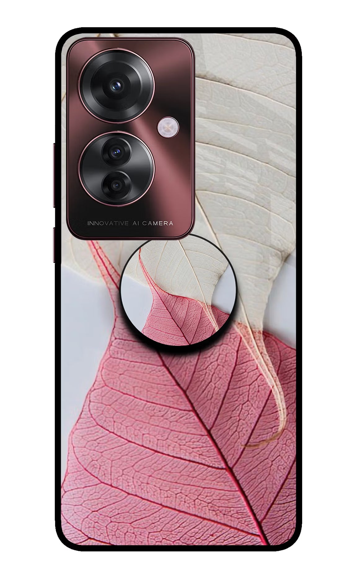 White Pink Leaf Oppo F25 Pro 5G Pop Case by Casekaro
