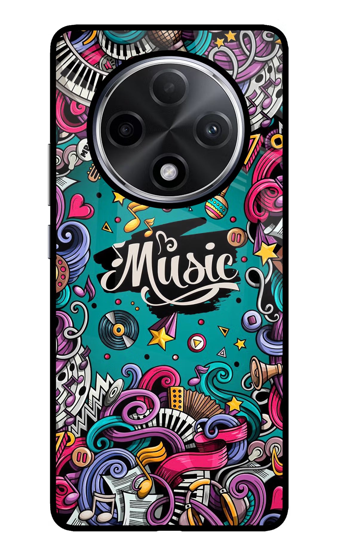 Music Graffiti Oppo F27 Pro Plus Glass Case Back Cover by Casekaro