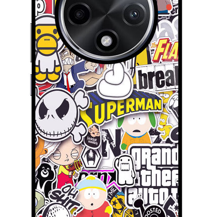 Sticker Bomb Oppo F27 Pro Plus Glass Case Back Cover by Casekaro