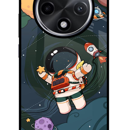 Cartoon Astronaut Oppo F27 Pro Plus Glass Case Back Cover by Casekaro