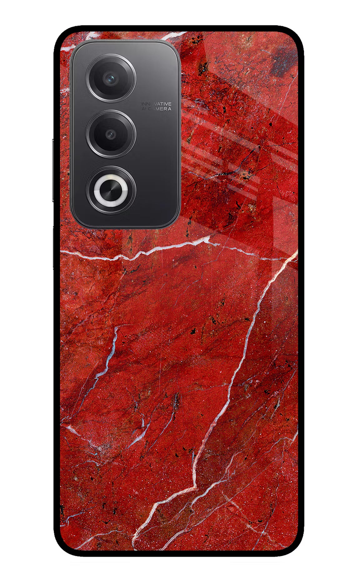 Red Marble Design Oppo A3 Pro 5G Glass Case Back Cover by Casekaro