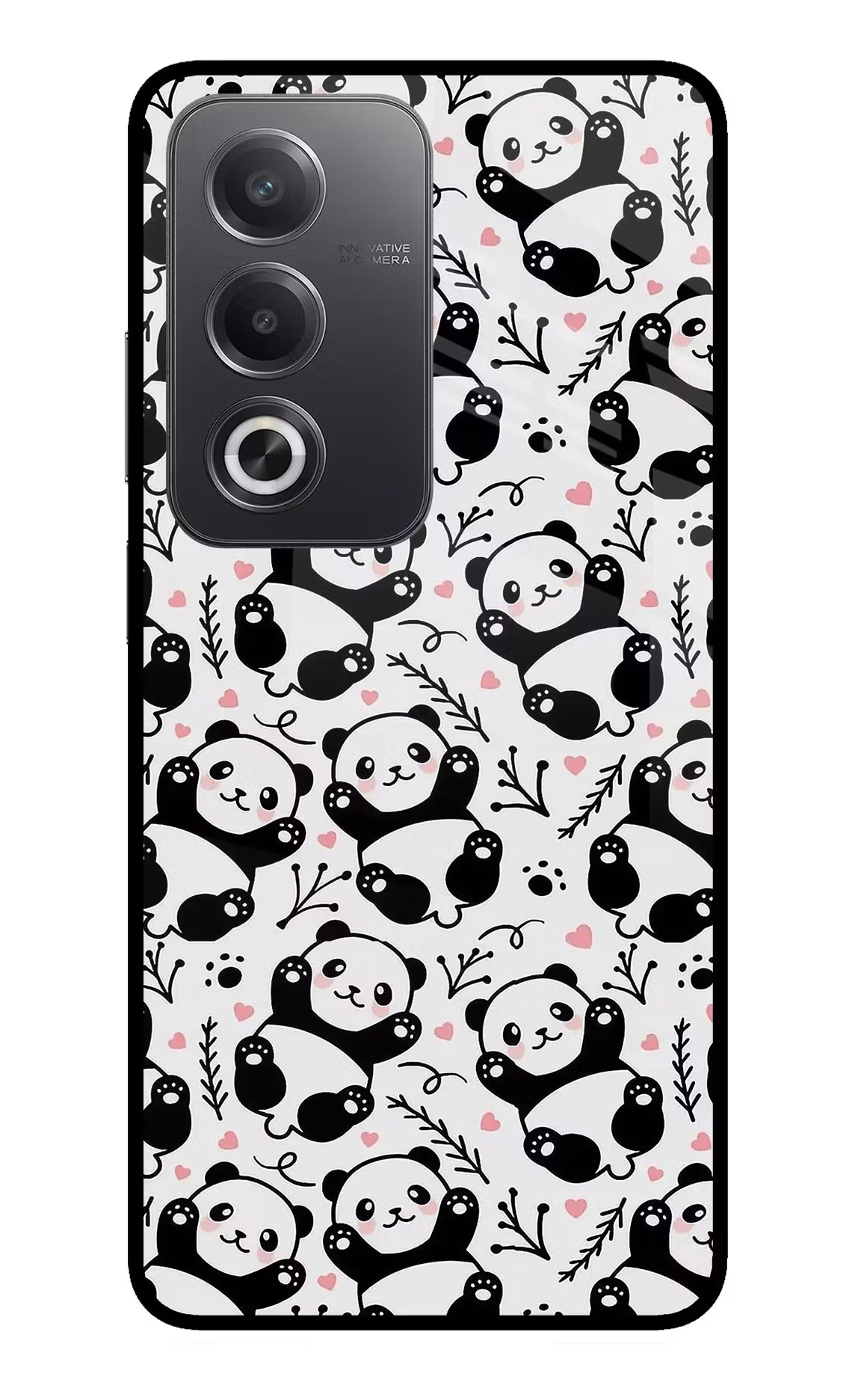 Cute Panda Oppo A3 Pro 5G Glass Case Back Cover by Casekaro