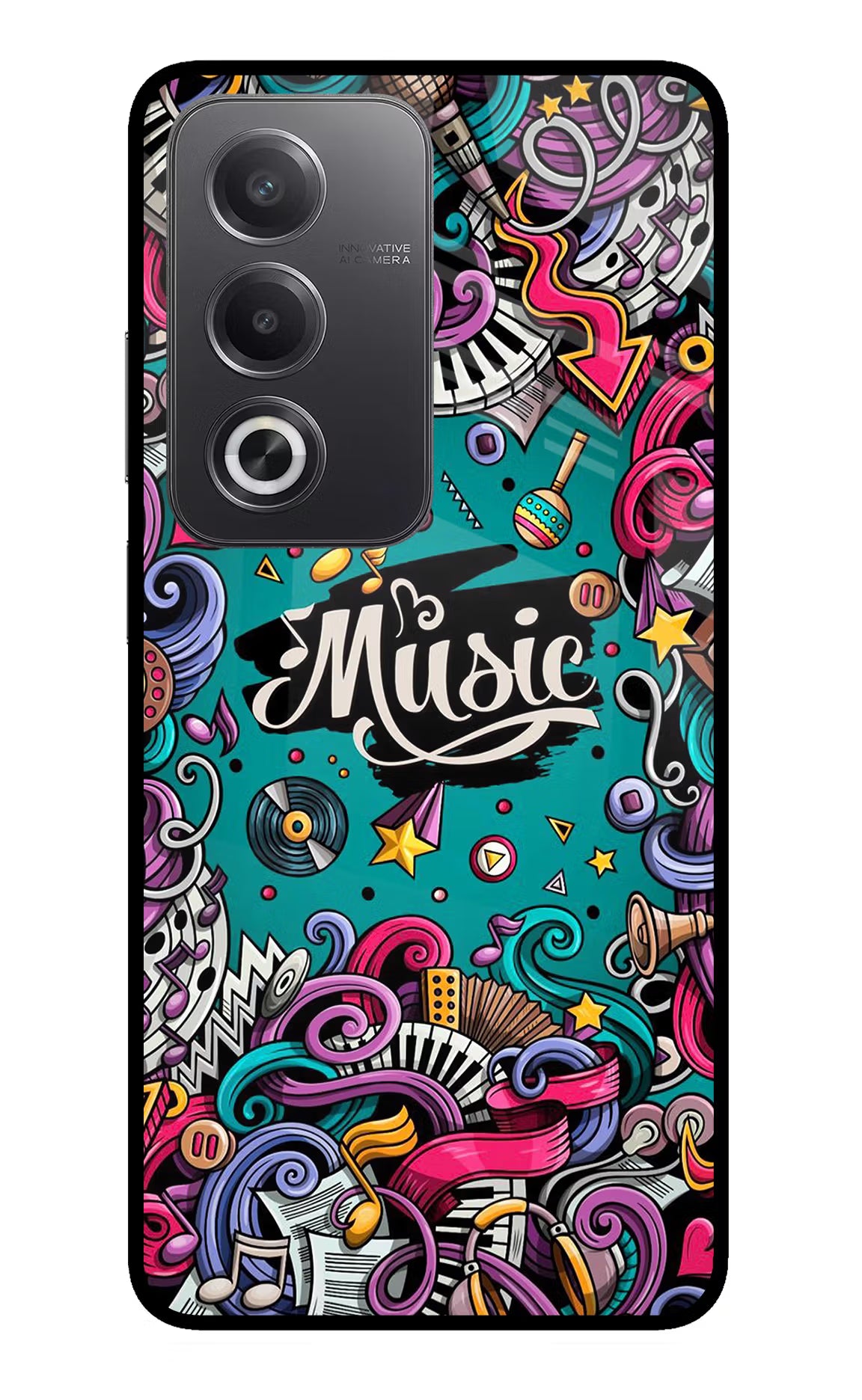 Music Graffiti Oppo A3 Pro 5G Glass Case Back Cover by Casekaro