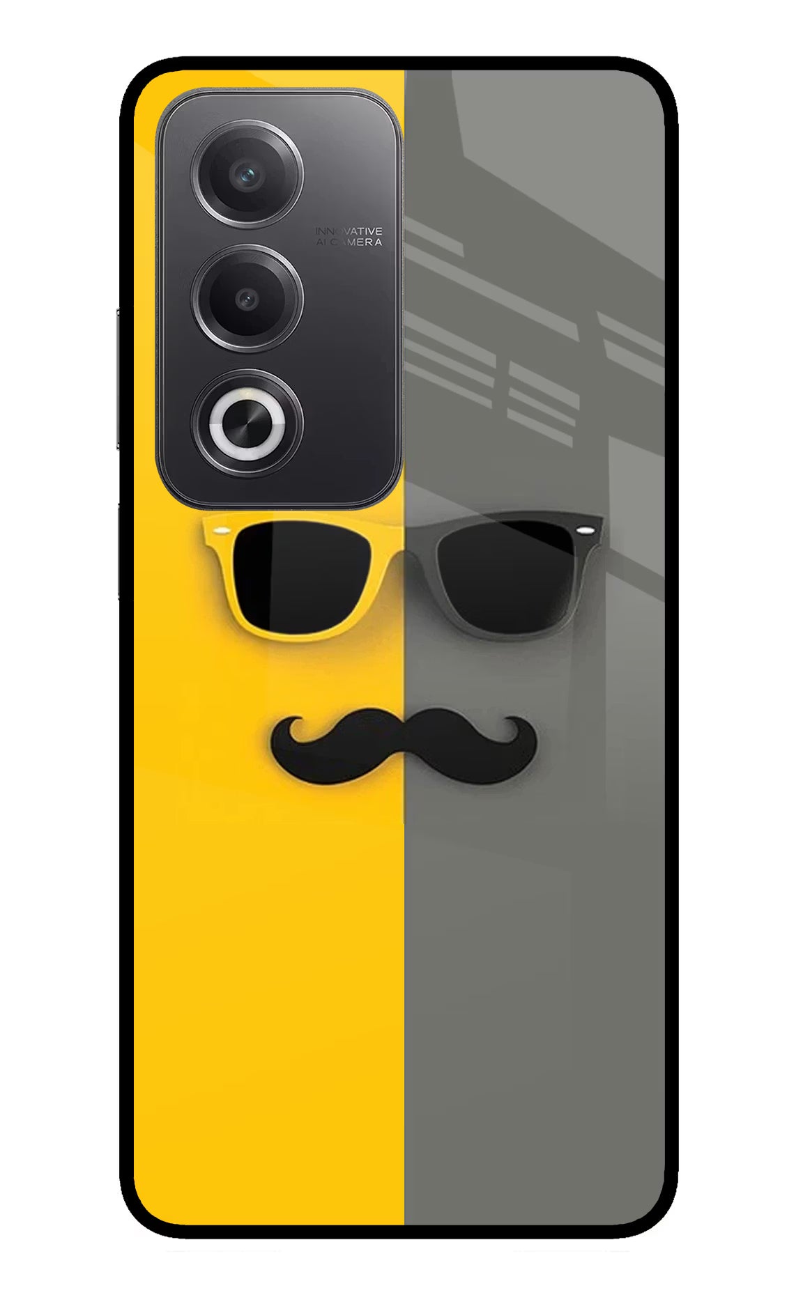 Sunglasses with Mustache Oppo A3 Pro 5G Glass Case Back Cover by Casekaro