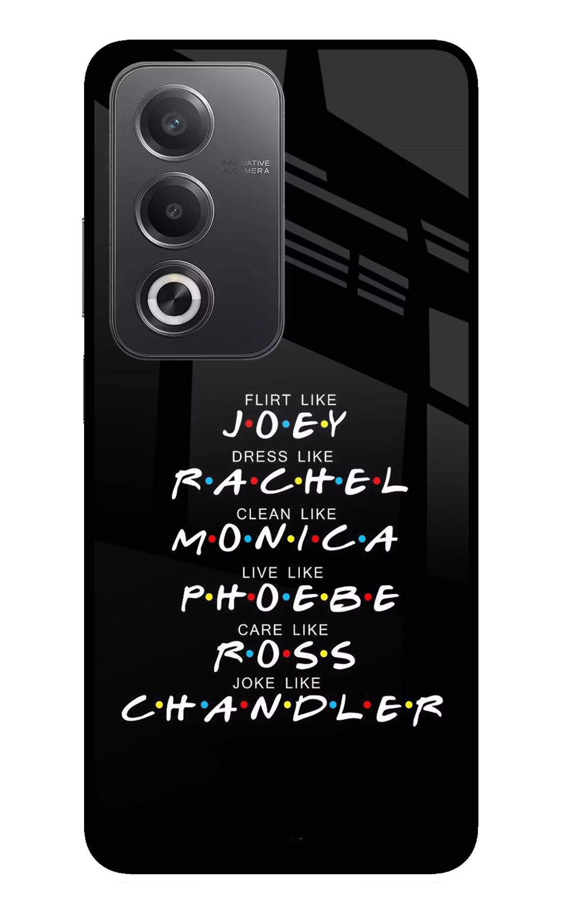 FRIENDS Character Oppo A3 Pro 5G Glass Case Back Cover by Casekaro