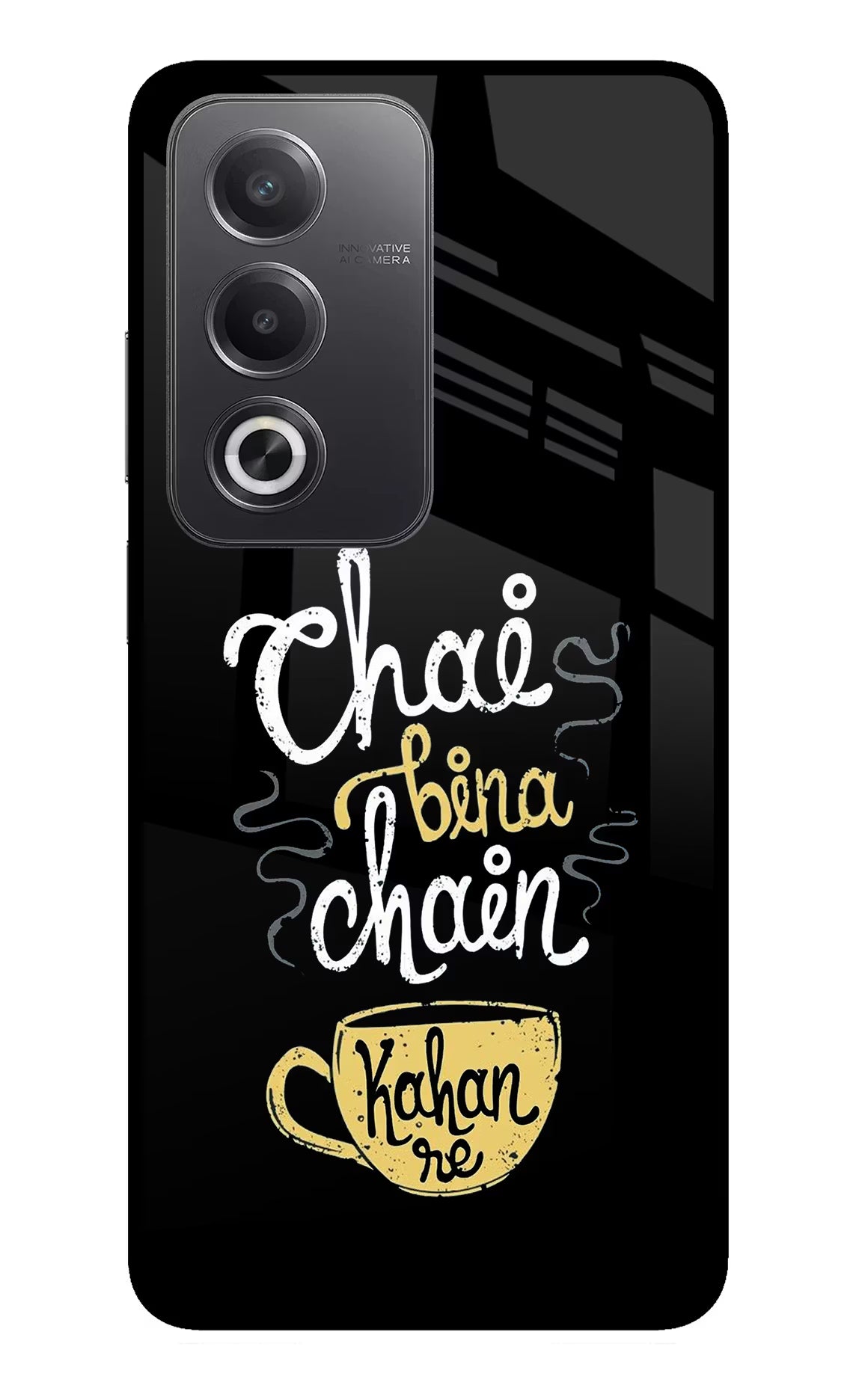 Chai Bina Chain Kaha Re Oppo A3 Pro 5G Glass Case Back Cover by Casekaro