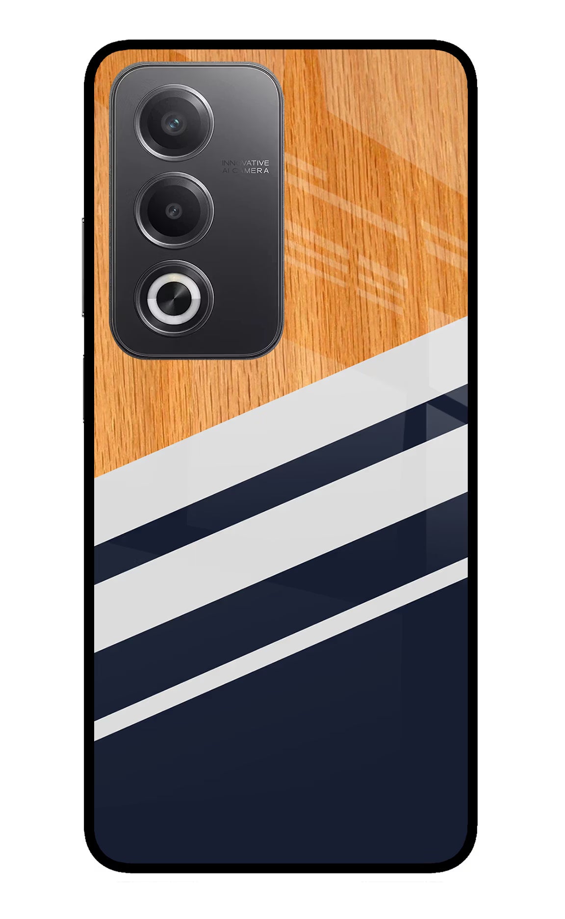 Blue and white wooden Oppo A3 Pro 5G Glass Case Back Cover by Casekaro
