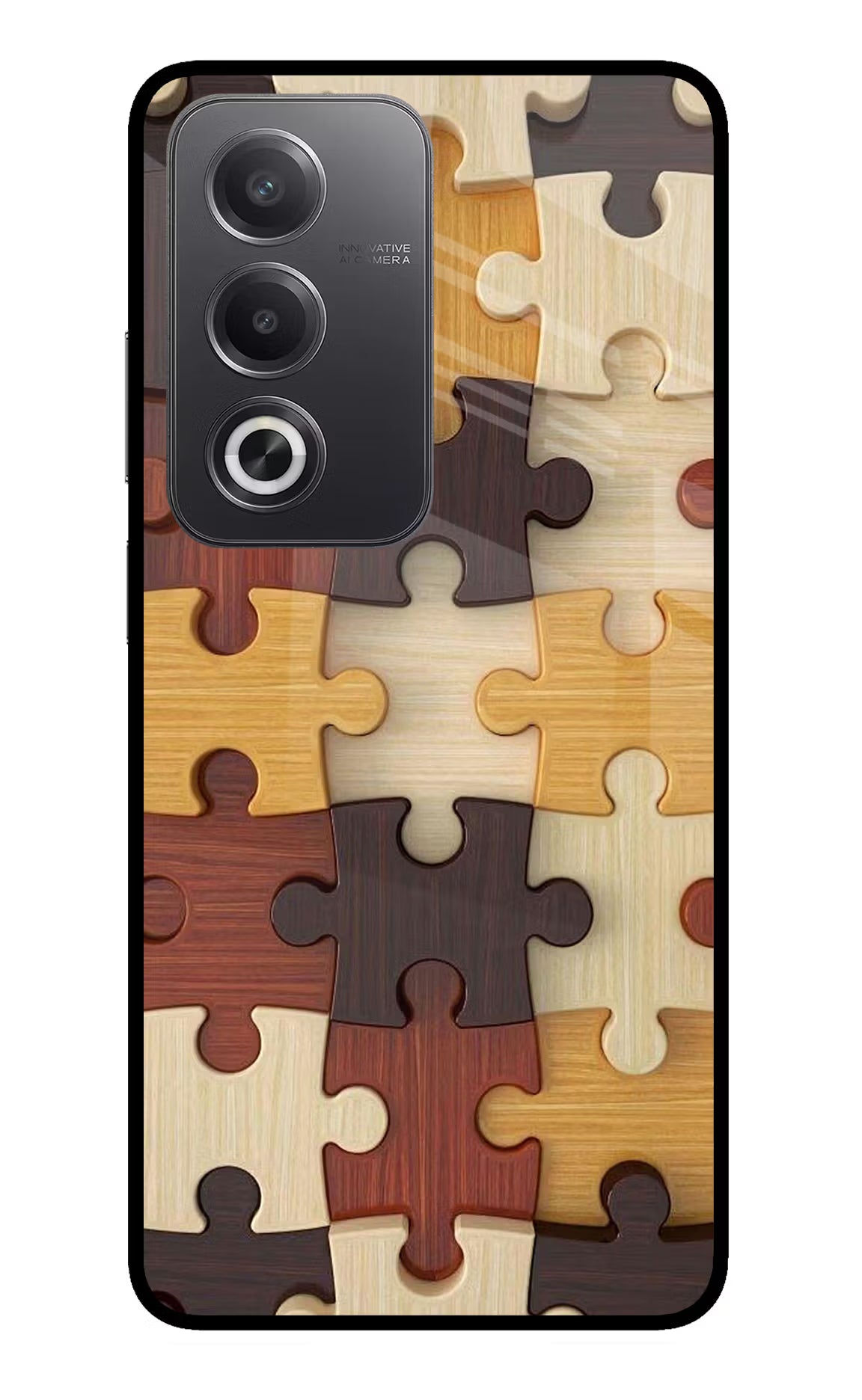 Wooden Puzzle Oppo A3 Pro 5G Glass Case Back Cover by Casekaro
