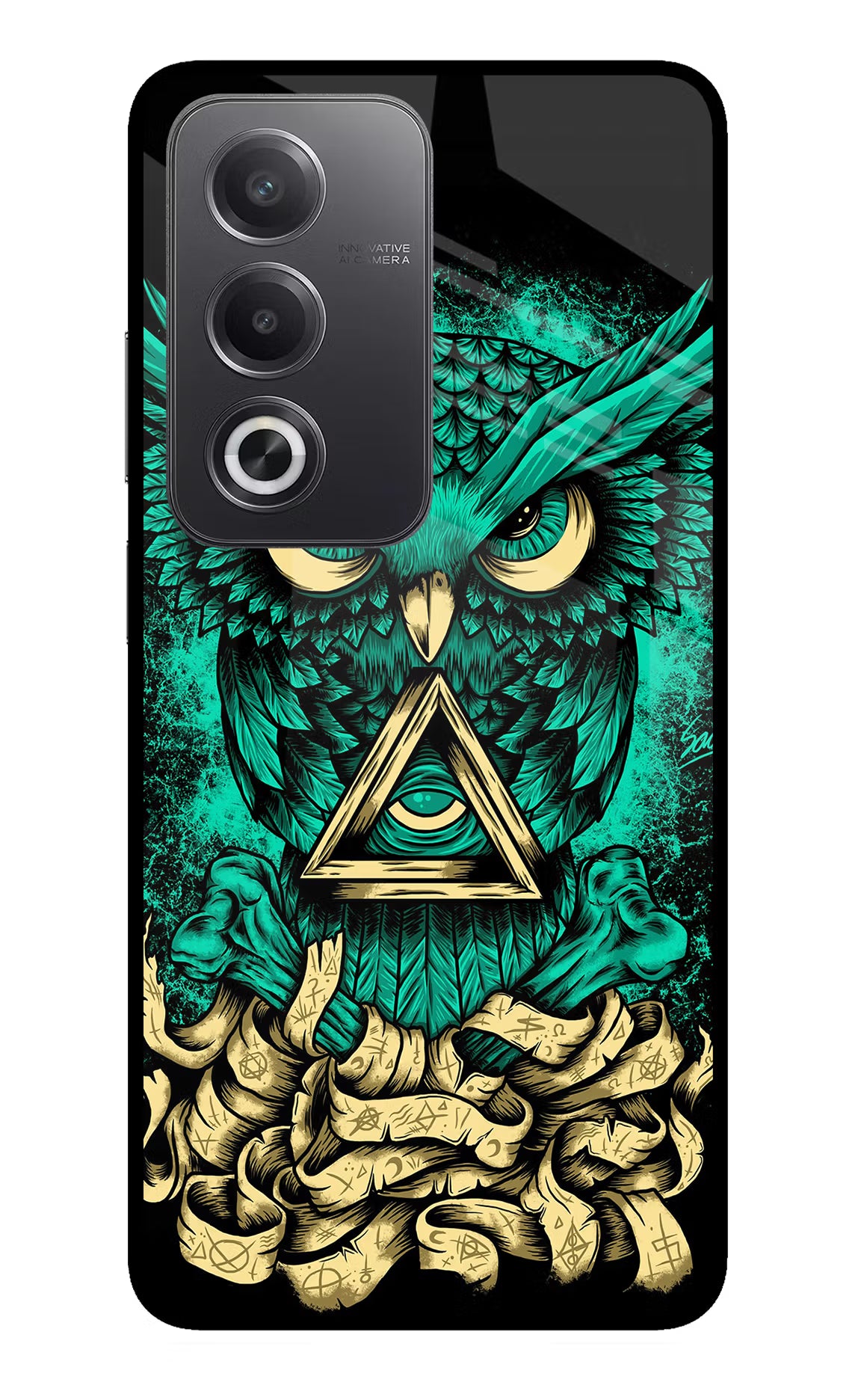Green Owl Oppo A3 Pro 5G Glass Case Back Cover by Casekaro