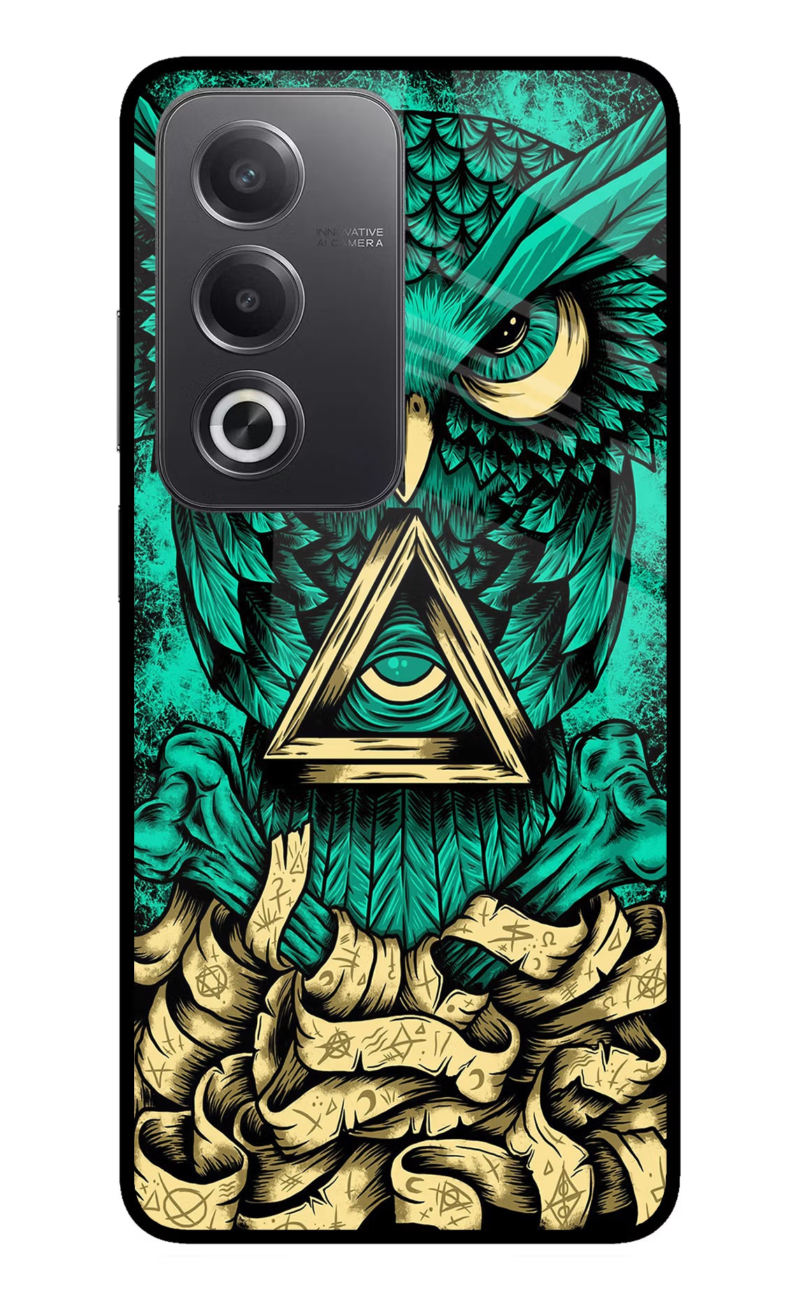 Green Owl Oppo A3 Pro 5G Glass Case Back Cover by Casekaro