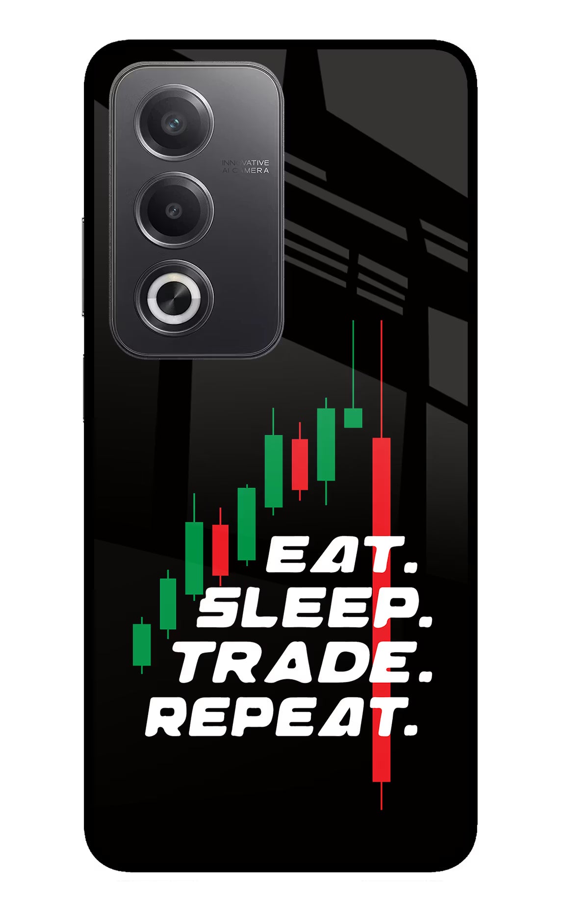 Eat Sleep Trade Repeat Oppo A3 Pro 5G Glass Case Back Cover by Casekaro