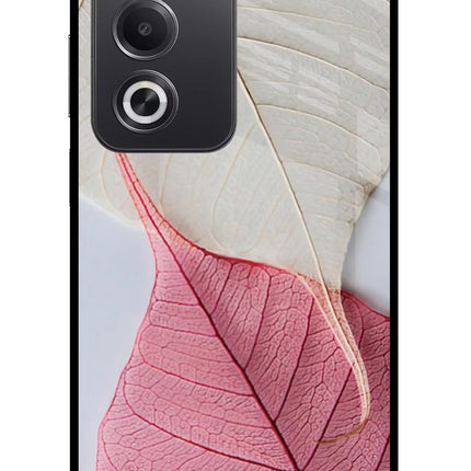 White Pink Leaf Oppo A3 Pro 5G Glass Case Back Cover by Casekaro
