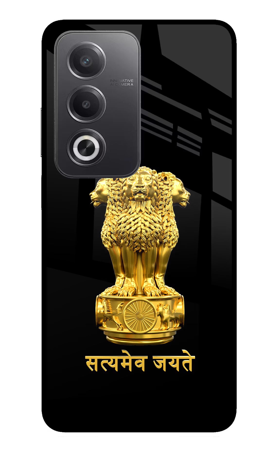 Satyamev Jayate Golden Oppo A3 Pro 5G Glass Case Back Cover by Casekaro