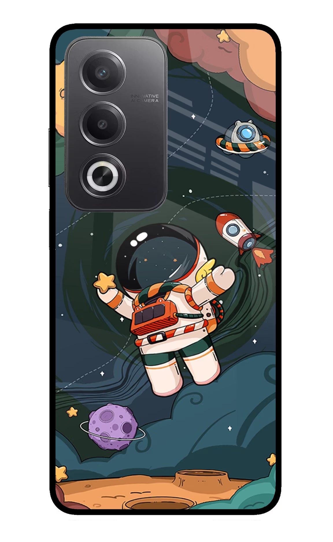Cartoon Astronaut Oppo A3 Pro 5G Glass Case Back Cover by Casekaro