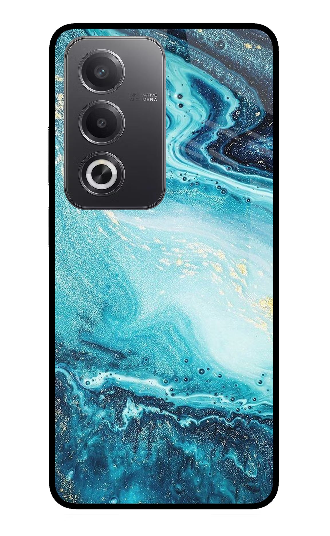 Blue Glitter Marble Oppo A3 Pro 5G Glass Case Back Cover by Casekaro