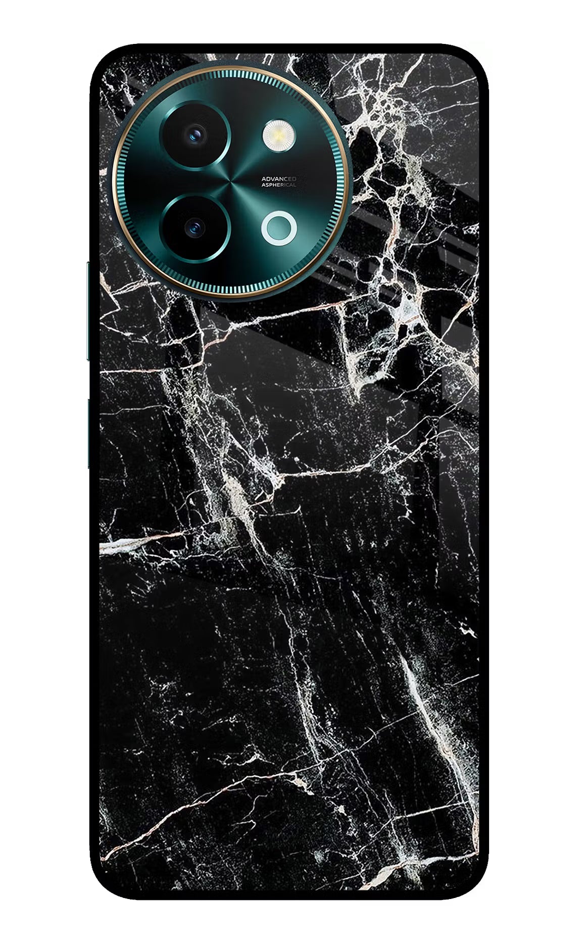 Black Marble Texture Vivo Y58 5G Glass Case Back Cover by Casekaro