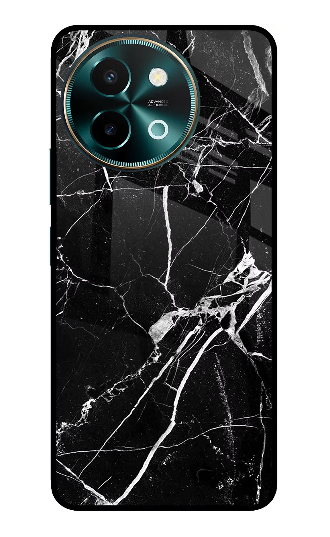 Black Marble Pattern Vivo Y58 5G Glass Case Back Cover by Casekaro