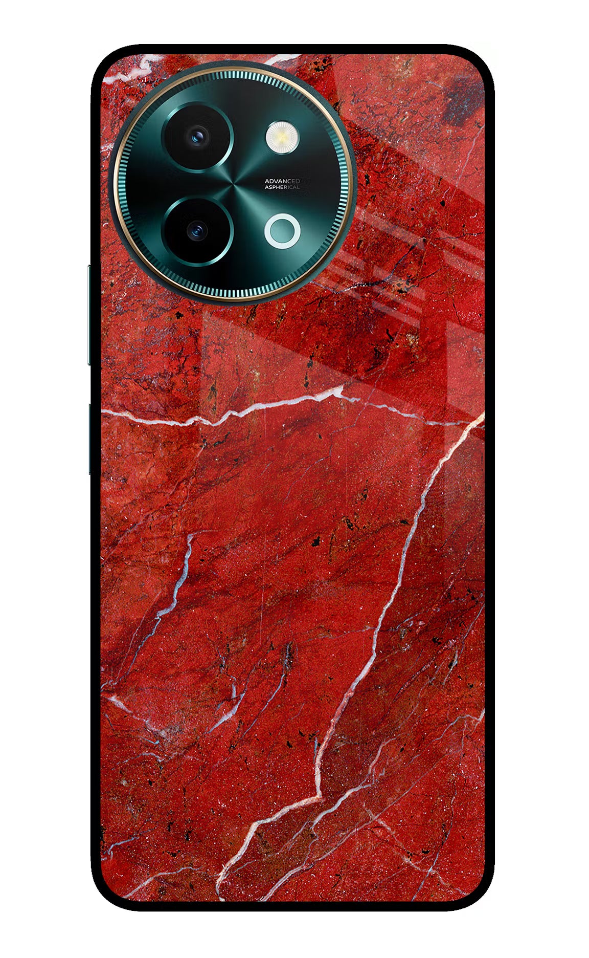 Red Marble Design Vivo Y58 5G Glass Case Back Cover by Casekaro