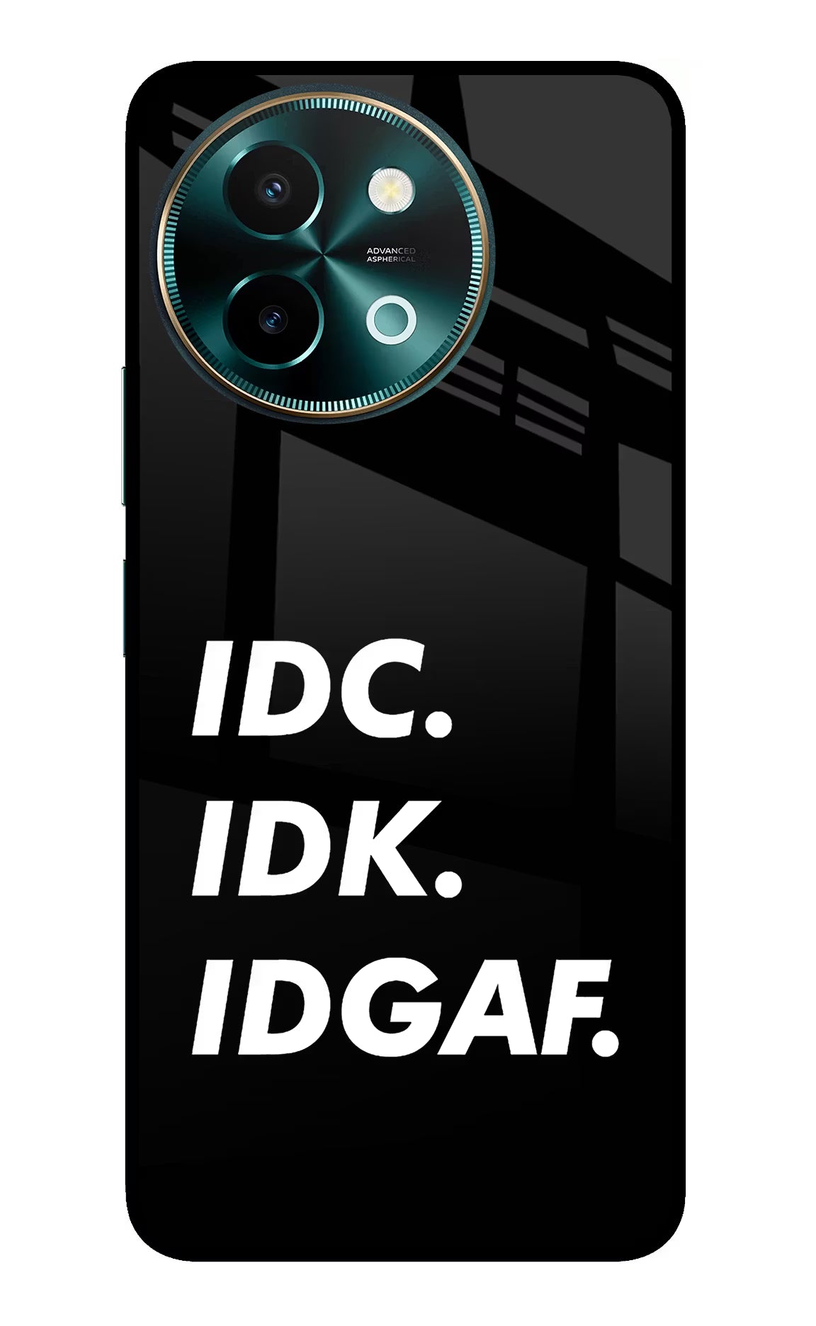 Idc Idk Idgaf Vivo Y58 5G Glass Case Back Cover by Casekaro