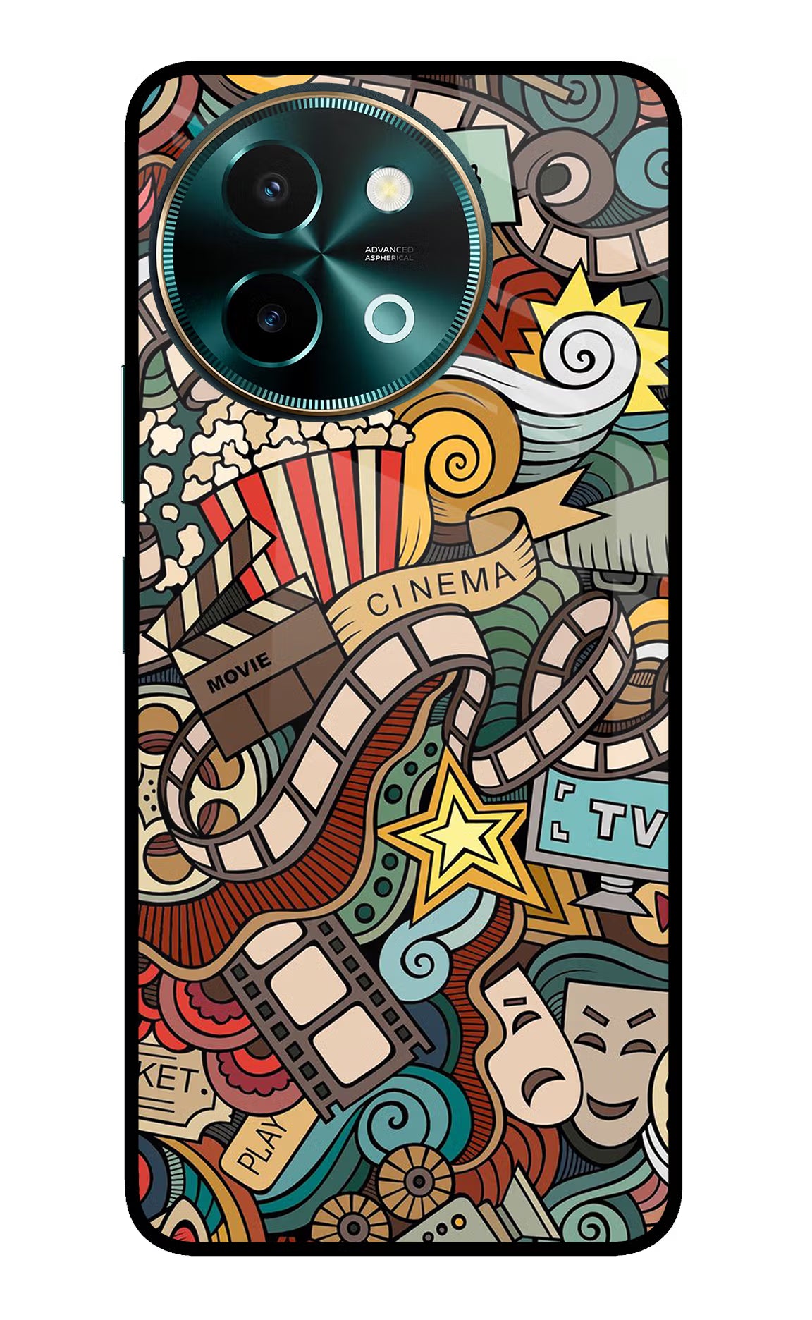 Cinema Abstract Vivo Y58 5G Glass Case Back Cover by Casekaro
