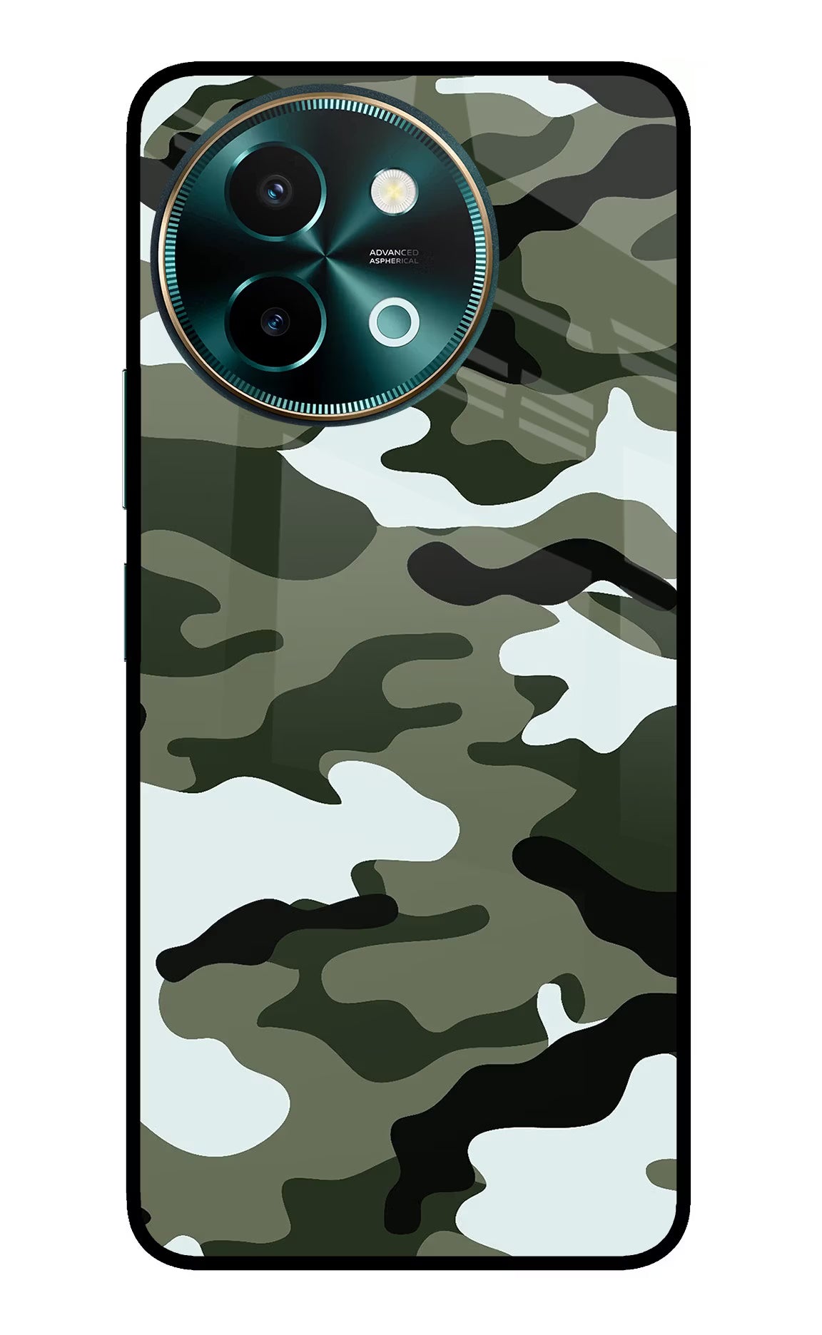 Camouflage Vivo Y58 5G Glass Case Back Cover by Casekaro