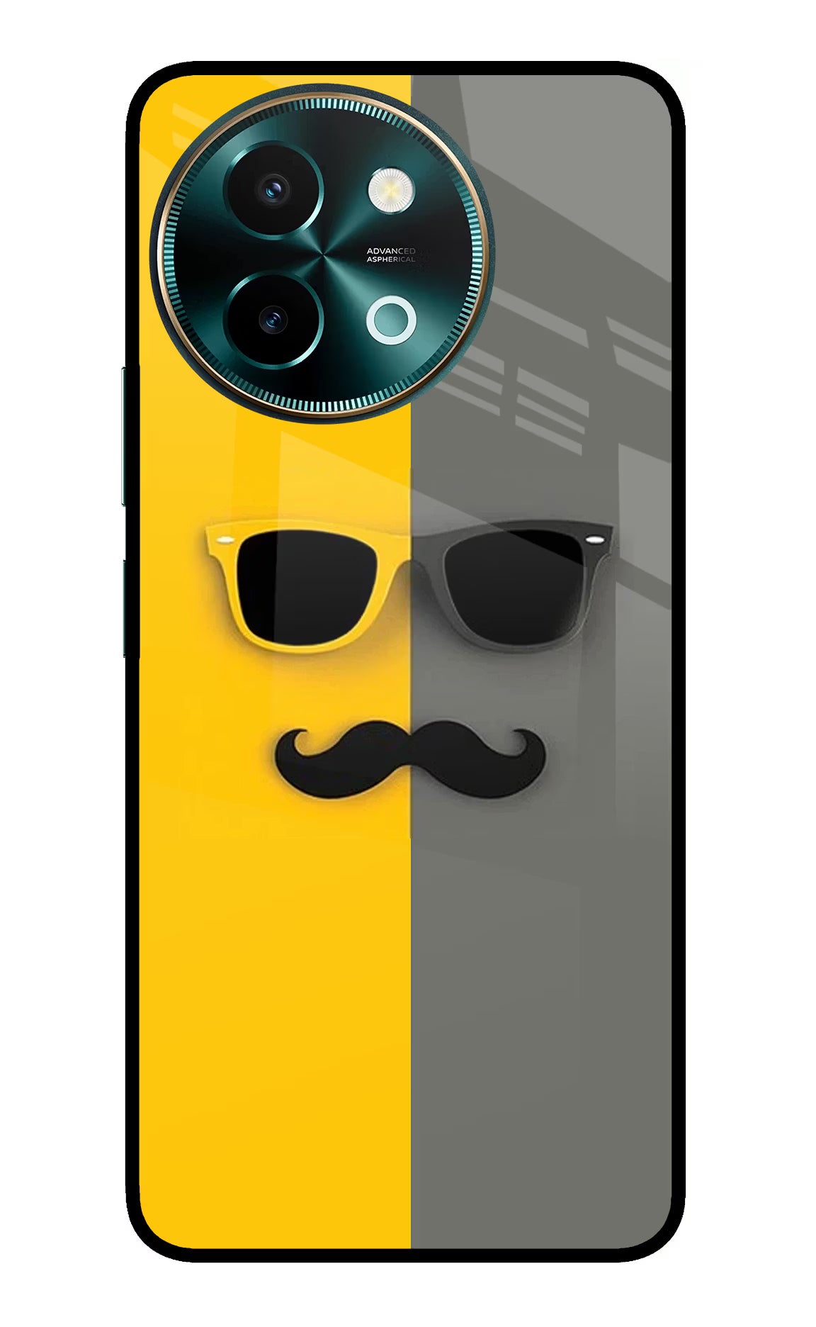 Sunglasses with Mustache Vivo Y58 5G Glass Case Back Cover by Casekaro