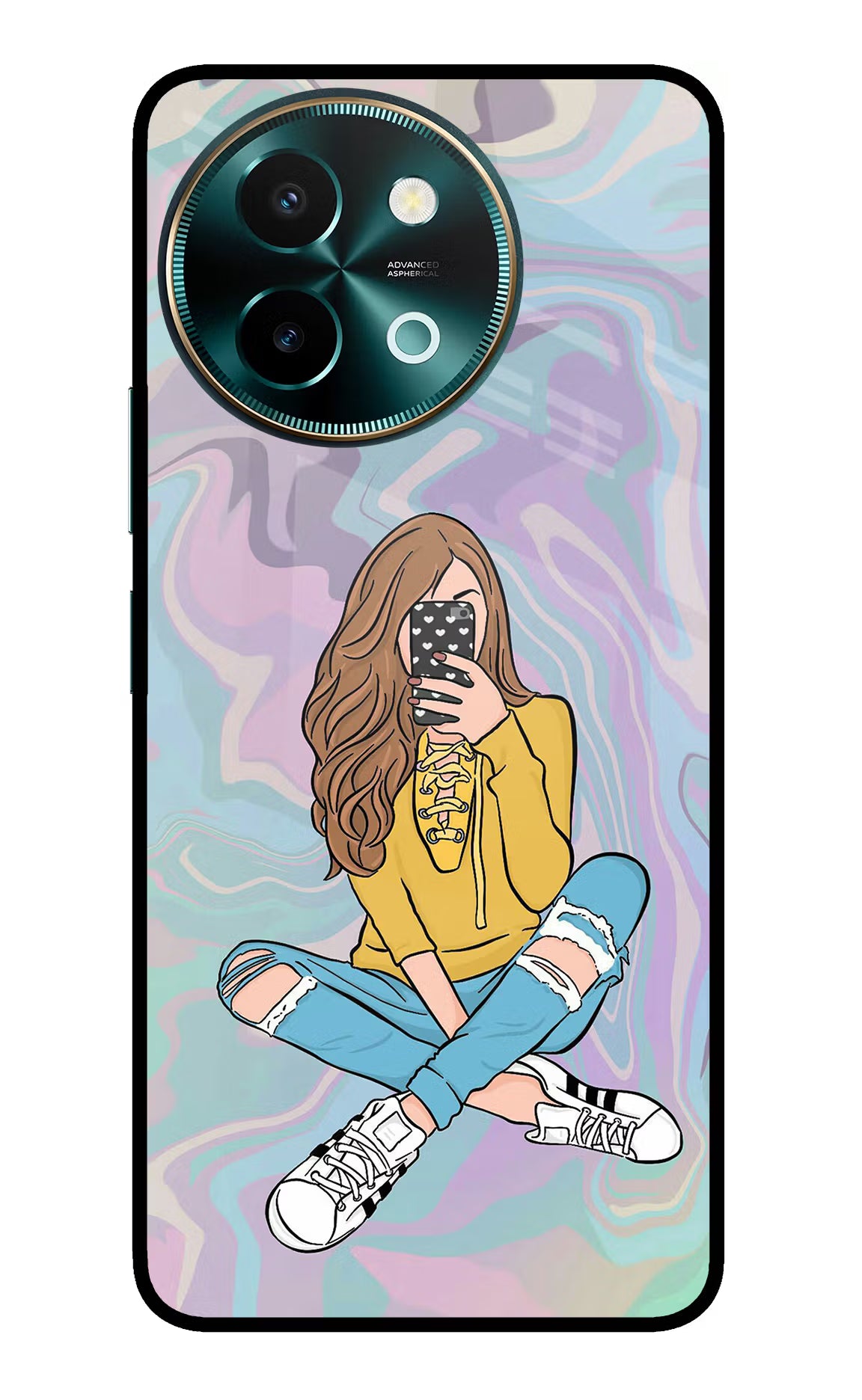 Selfie Girl Vivo Y58 5G Glass Case Back Cover by Casekaro