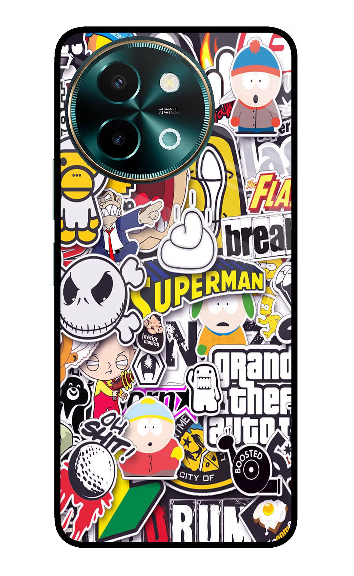 Sticker Bomb Vivo Y58 5G Glass Case Back Cover by Casekaro