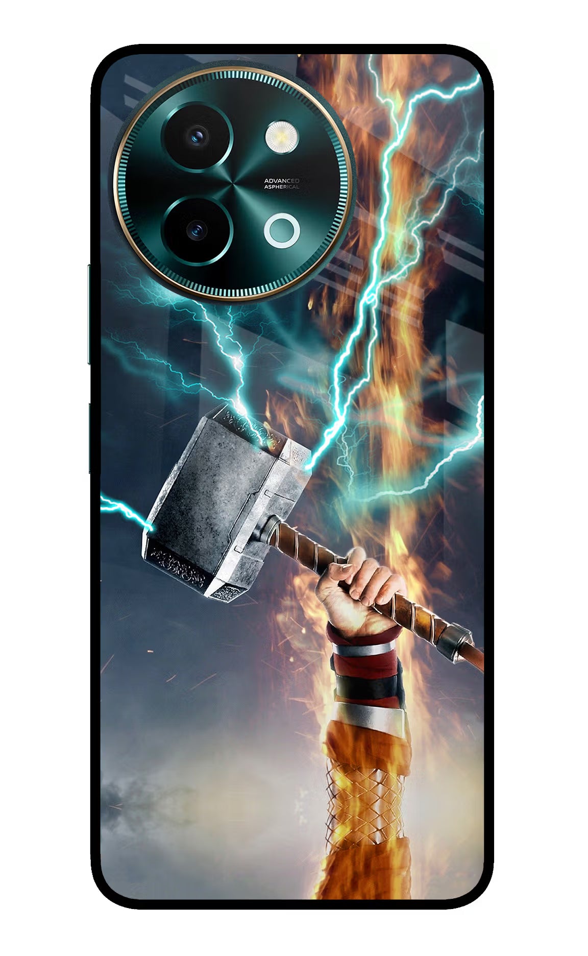 Thor Hammer Mjolnir Vivo Y58 5G Glass Case Back Cover by Casekaro