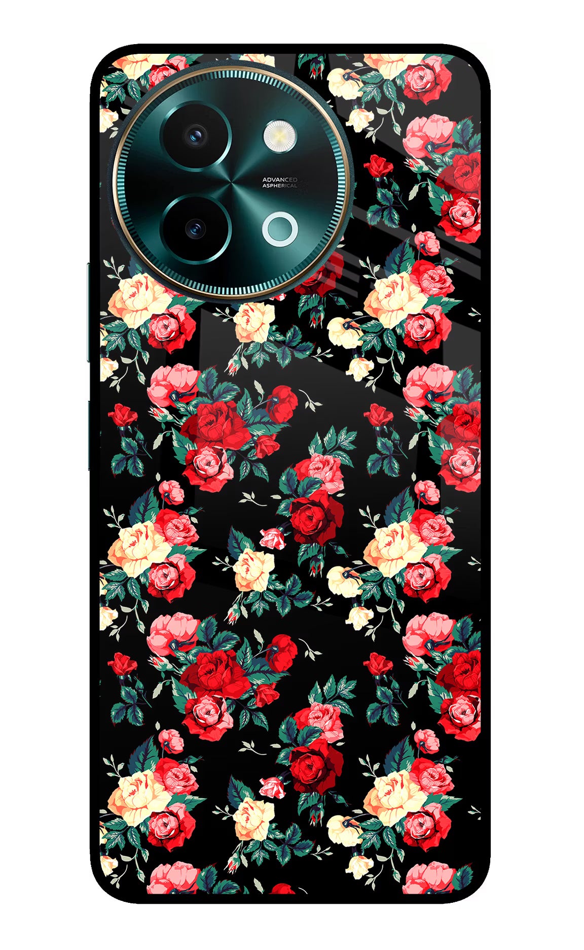 Rose Pattern Vivo Y58 5G Glass Case Back Cover by Casekaro