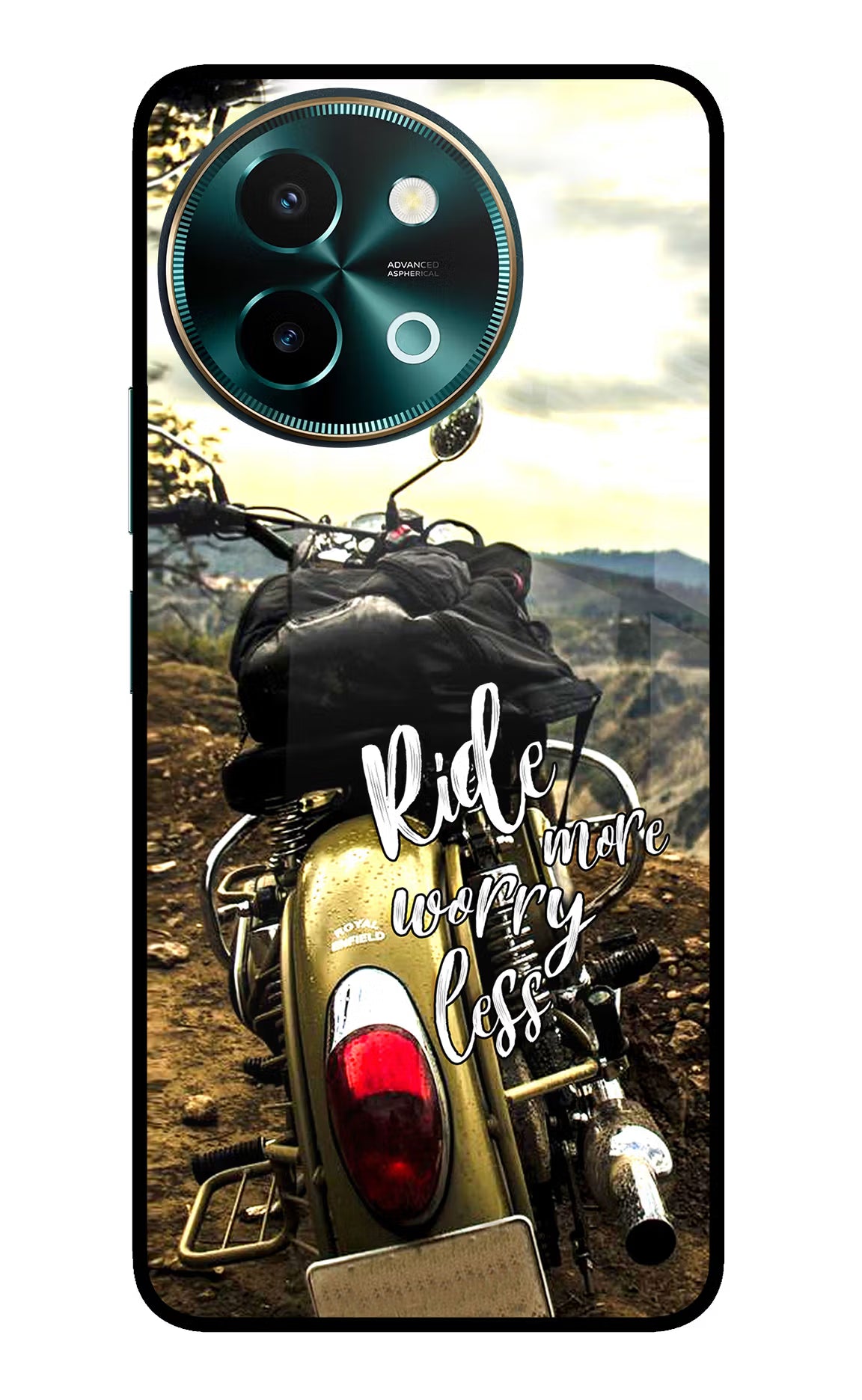 Ride More Worry Less Vivo Y58 5G Glass Case Back Cover by Casekaro