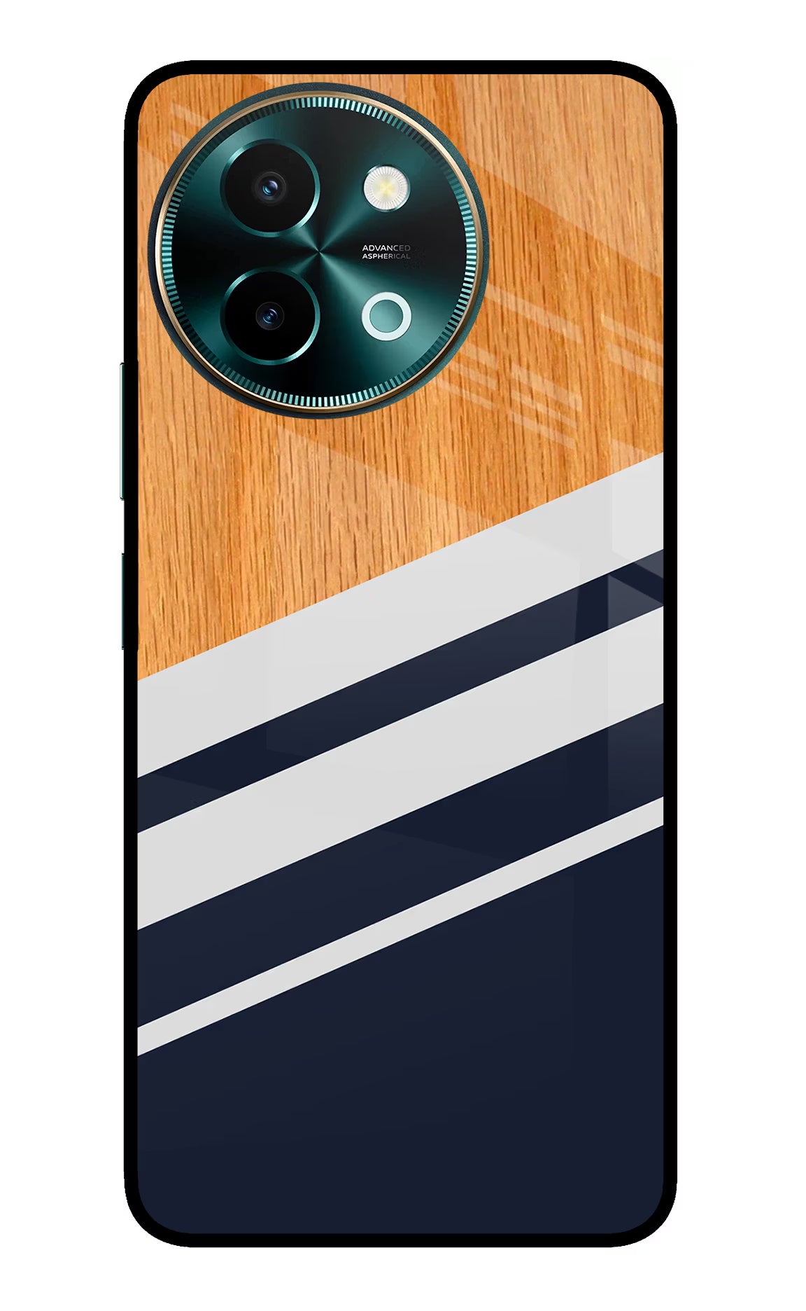Blue and white wooden Vivo Y58 5G Glass Case Back Cover by Casekaro