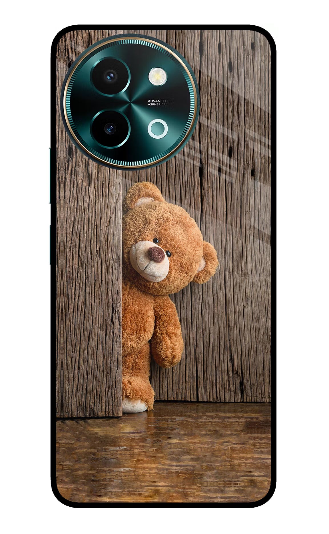 Teddy Wooden Vivo Y58 5G Glass Case Back Cover by Casekaro